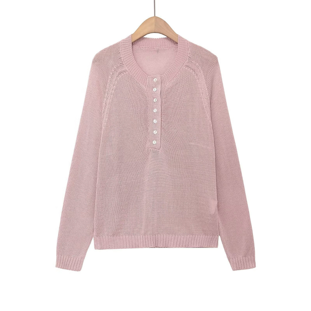 Damen nan Feinstrick-Henley-Pullover mit Knopfleiste und Raglanärmeln Echo Archiv