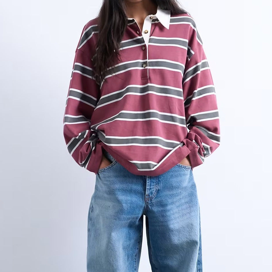 Damen Lässiger gestreifter Shirt mit Polokragen – Orélia
