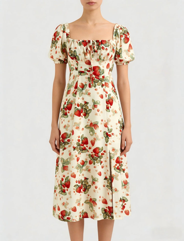 Damen Maxikleid mit pflanzlichem Muster und raffiniertem Schlitz Echo Archiv