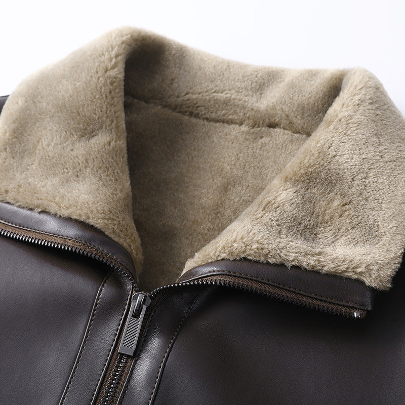 Herren Glattleder-Blouson mit Teddy-Kragen und wärmender Kunstfellfütterung Echo Archiv