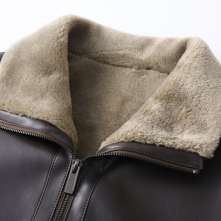 Herren Glattleder-Blouson mit Teddy-Kragen und wärmender Kunstfellfütterung Echo Archiv