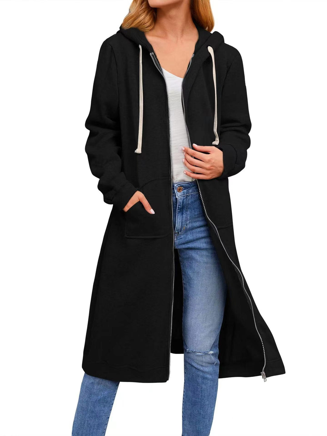 Damen Long Hoodie-Jacke aus bequemen SwEchoarchivtmaterial mit Taschen Echoarchiv