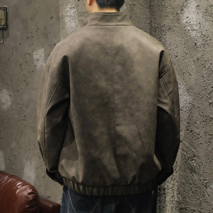Herren Boxy Lederoptik-Blouson mit verdeckter Reißverschlussleiste, Stehkragen und elastischem Bund Echoarchiv