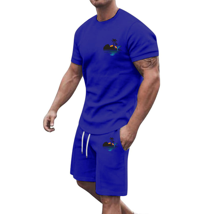 Herren Freizeit-Set aus atmungsaktivem Baumwollmaterial mit stilvollem Palmenmotiv Echoarchiv
