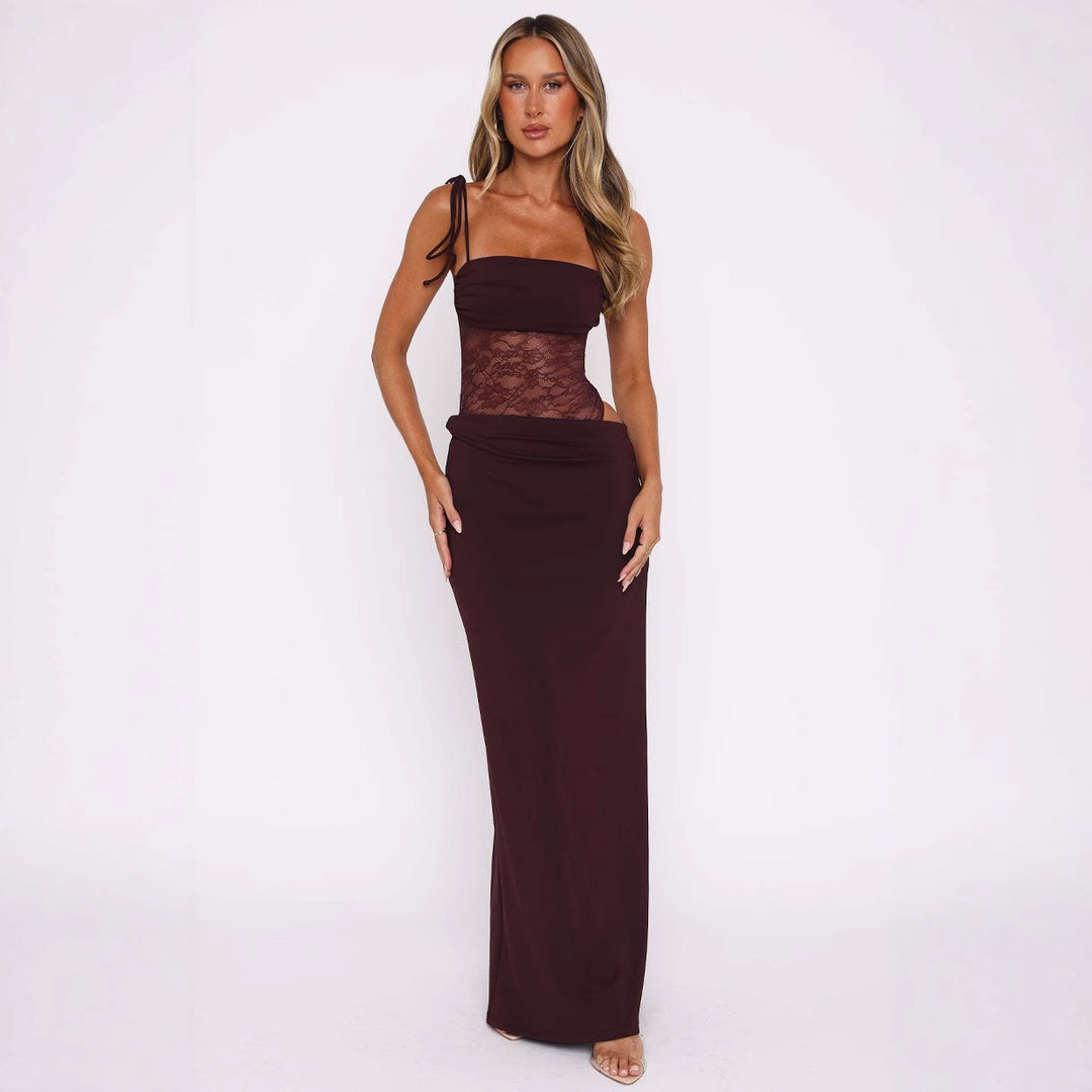 Damen elegantes Wickelmaxikleid mit transparenten Einsätzen und feinen Details Echo Archiv