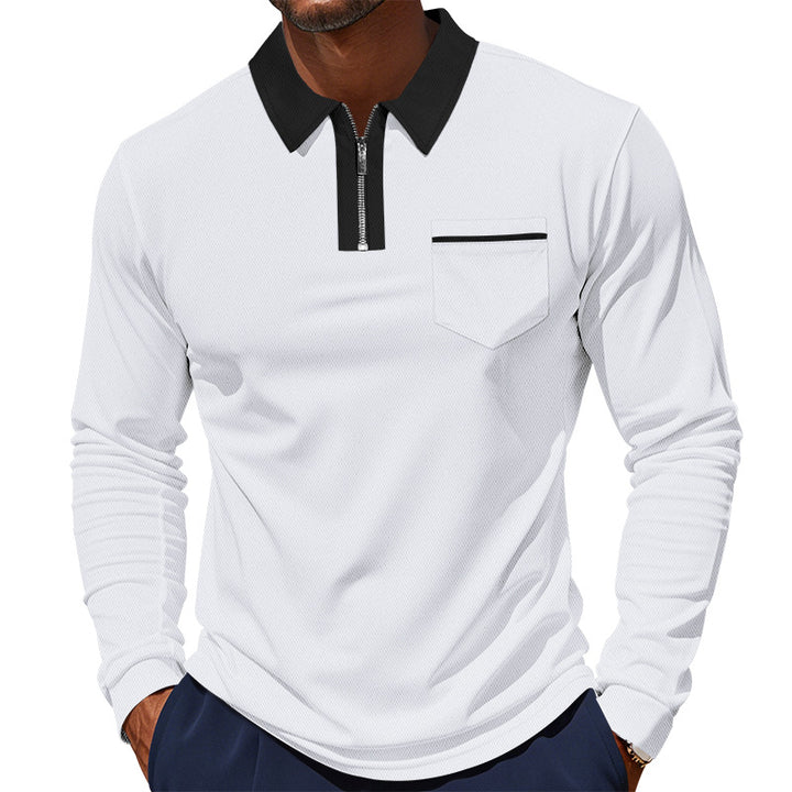 Herren nan elegantes Langarm-Poloshirt mit verdecktem Halbzip, strukturierter Piqué-Optik und dezenter Brusttasche Echo Archiv