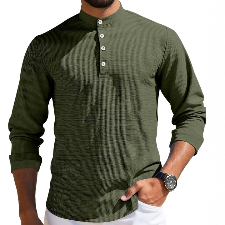 Herren Langearmshirt mit strukturiertem Design und Knopfleiste Echoarchiv