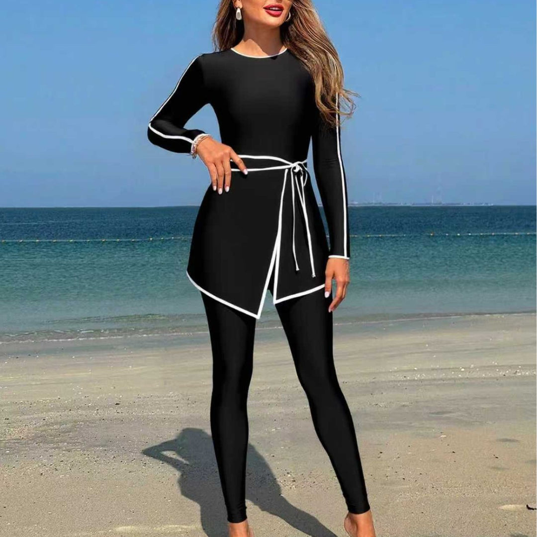 Damen modischer Langarm-Schwimmanzug mit Wickelrock Echo Archiv