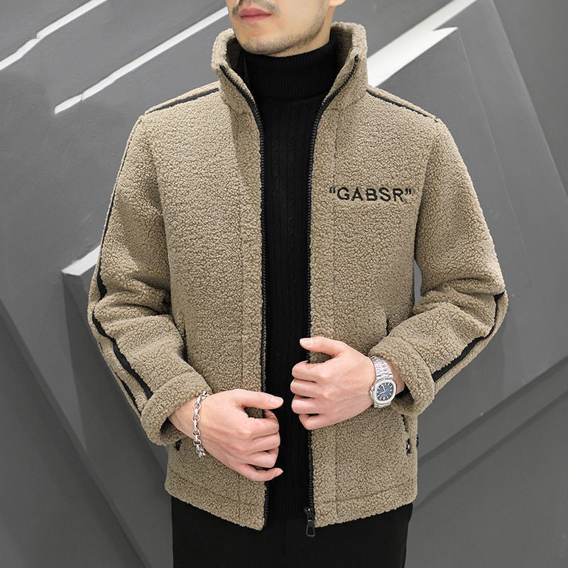 Herren Teddy-Fleece-Blouson mit Stehkragen, Reißverschluss und Kontraststreifen Echoarchiv