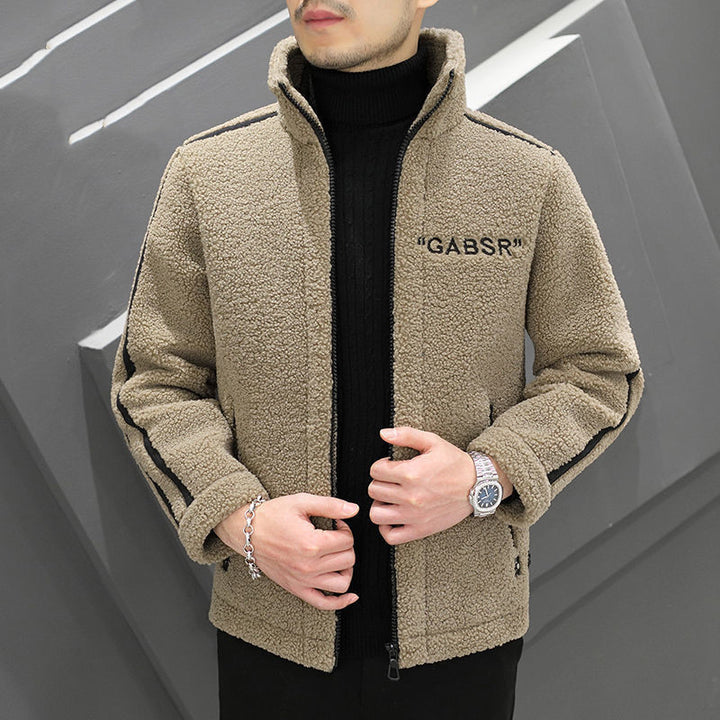 Herren Teddy-Fleece-Blouson mit Stehkragen, Reißverschluss und Kontraststreifen Echoarchiv