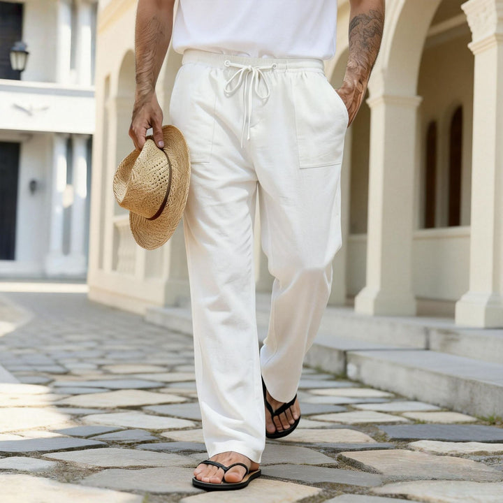 Herren leichte Leinenhose mit elastischem Bund und Kordelzug – Sorevano