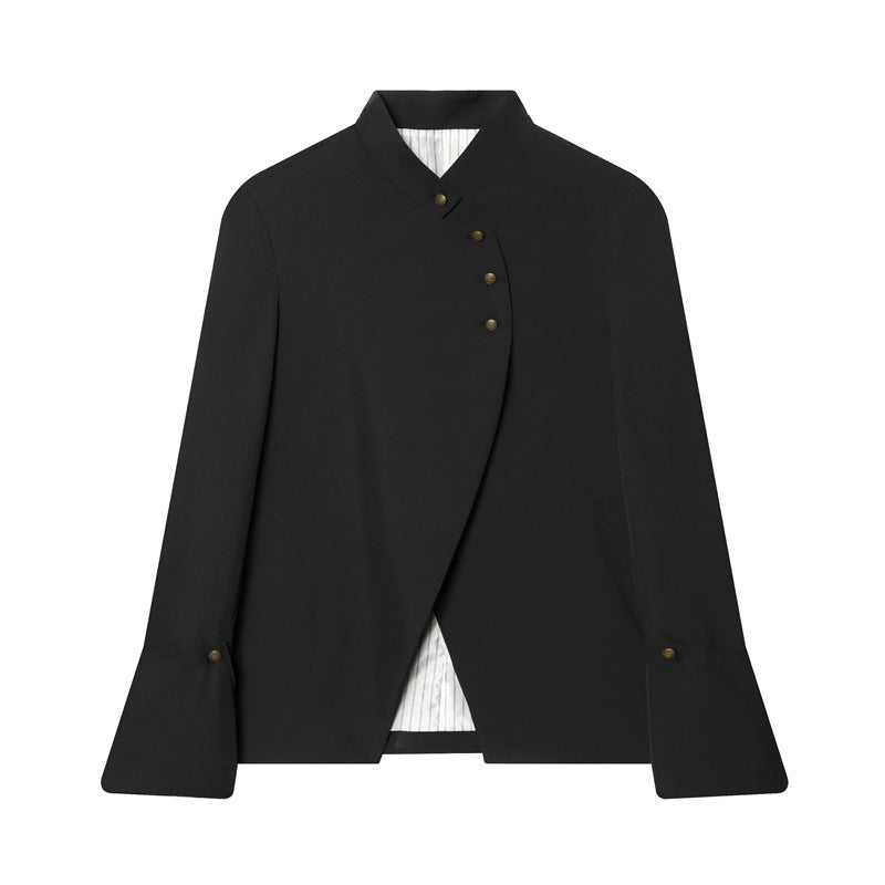 Damen Asymmetrische Blusenjacke mit Stehkragen und ausgestellten Manschetten Echo Archiv