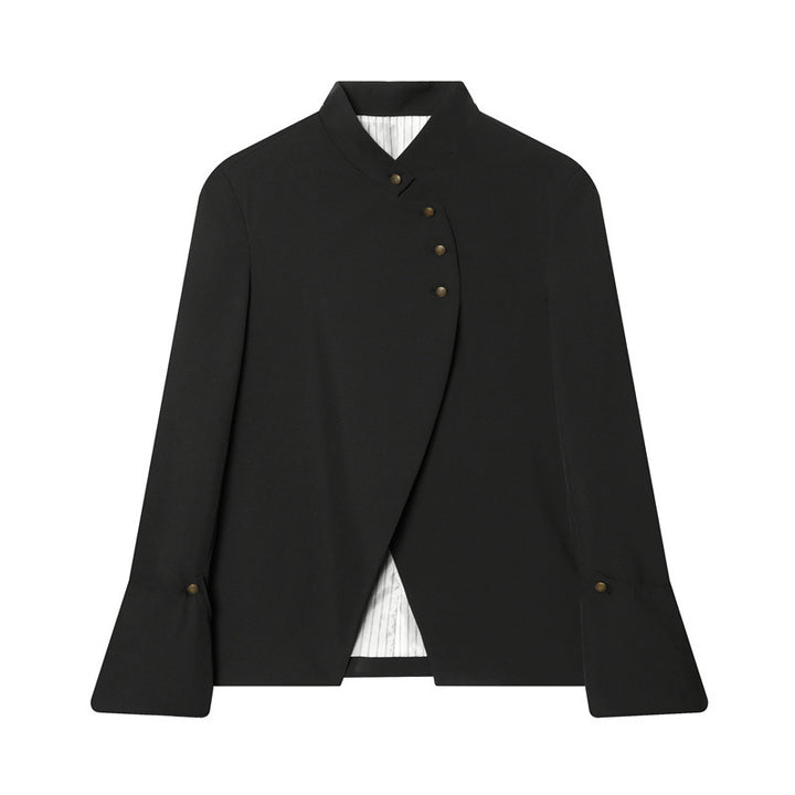 Damen Asymmetrische Blusenjacke mit Stehkragen und ausgestellten Manschetten Echo Archiv