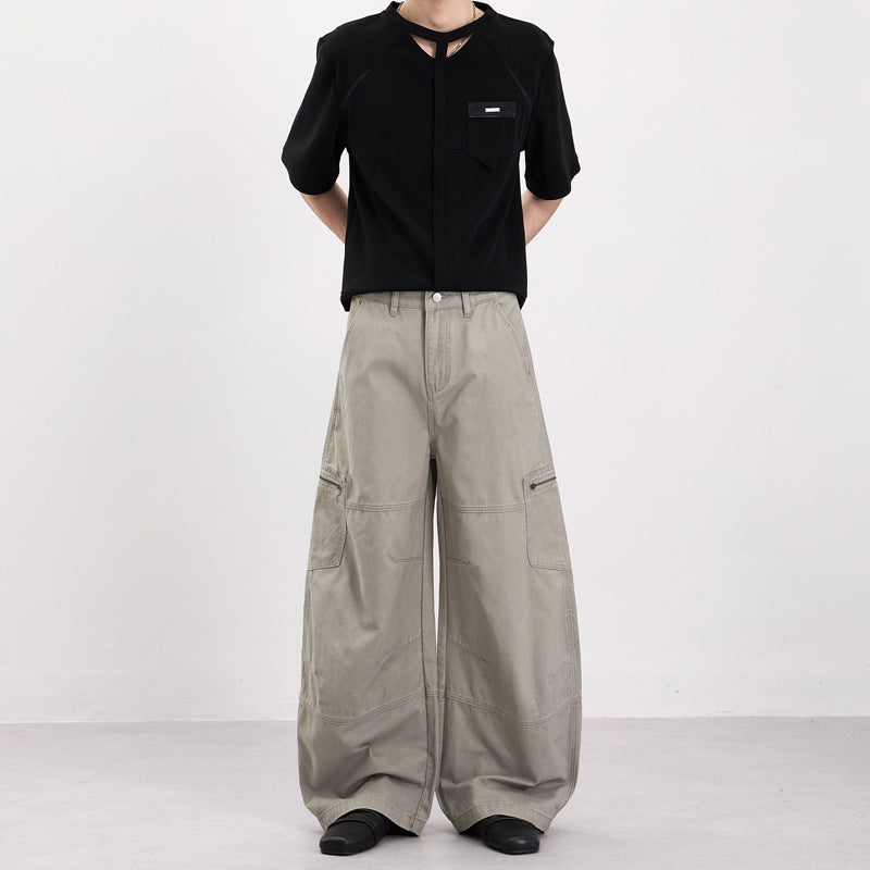 Herren Weite Twill-Palazzo-Cargohose mit tiefem Schritt, Knieabnähern und Utility-Taschen Echo Archiv