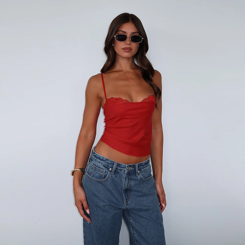 Damen elegantes Spaghetti-Top mit feinem Spitzenbesatz Echo Archiv