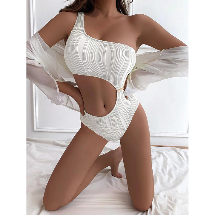 Damen Einseitiger Badeanzug mit elegantem Rüschendesign Echo Archiv