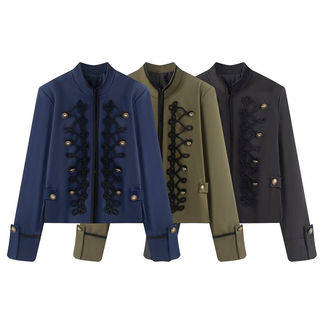 Damen Kurzjacke im Militärestil mit Stehkragen Kordverzierung und Zierknöpfen Echo Archiv