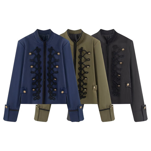 Damen Kurzjacke im Militärestil mit Stehkragen Kordverzierung und Zierknöpfen Echo Archiv