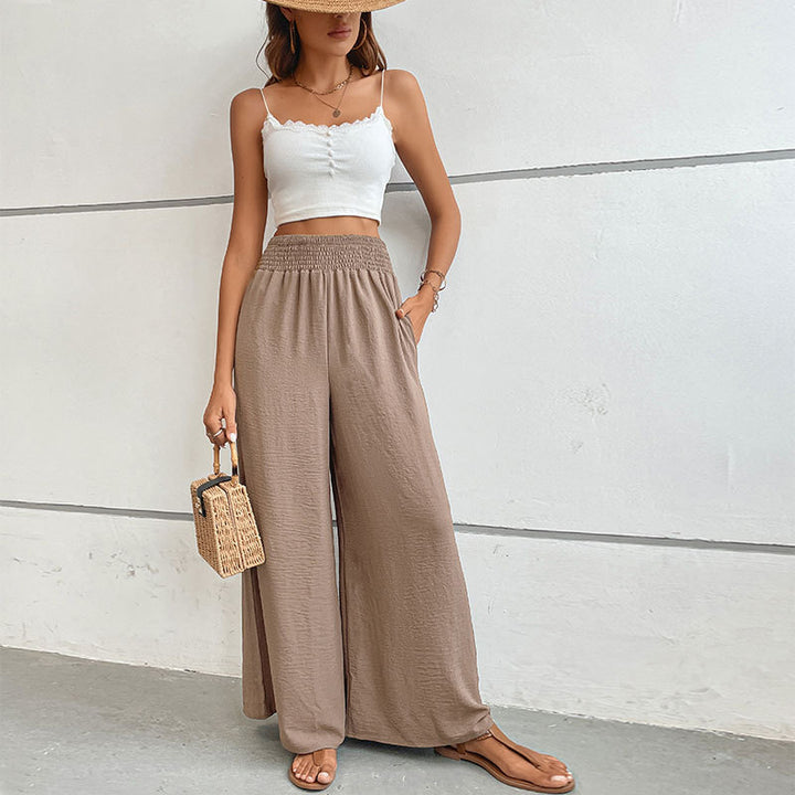 Damen Palazzo-Hose mit hohem, elastischem Rüschenbund und Eingrifftaschen – Avélisse