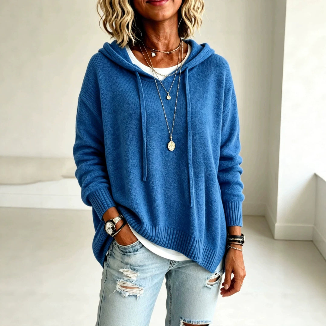Damen Oversize-Kapuzensweater aus feinem Strick mit gerippten Bündchen Echoarchiv