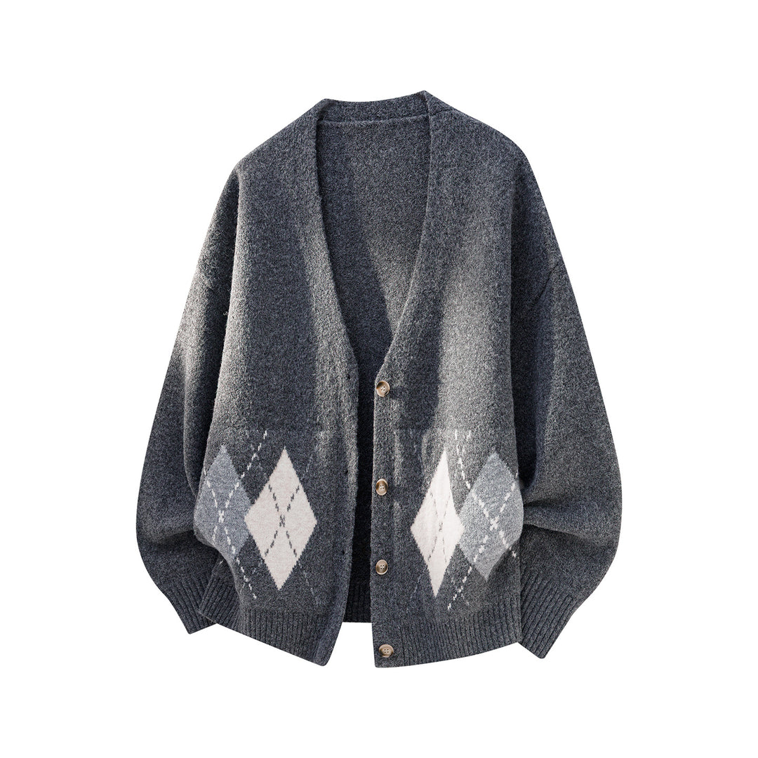 Damen Oversized Strickcardigan mit Argyle-Muster und V-Ausschnitt Echo Archiv