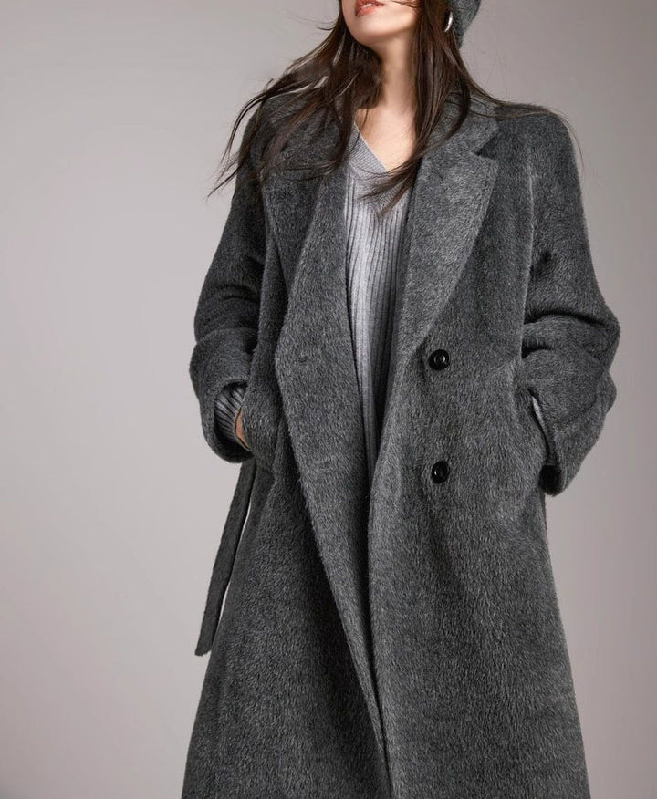 Damen Modischer und eleganter Bouclé-Mantel mit doppelter Knopfleiste Echoarchiv