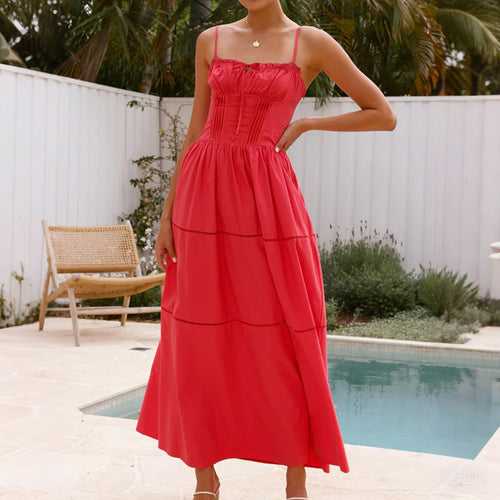 Damen Maxi-Kleid mit gerafftem Oberteil und verstellbaren Trägern Echo Archiv