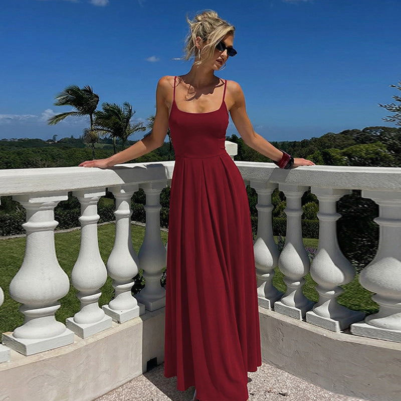 Damen Fließendes Maxikleid mit schmalen Spaghettiträgern und elegantem Schnitt Echo Archiv