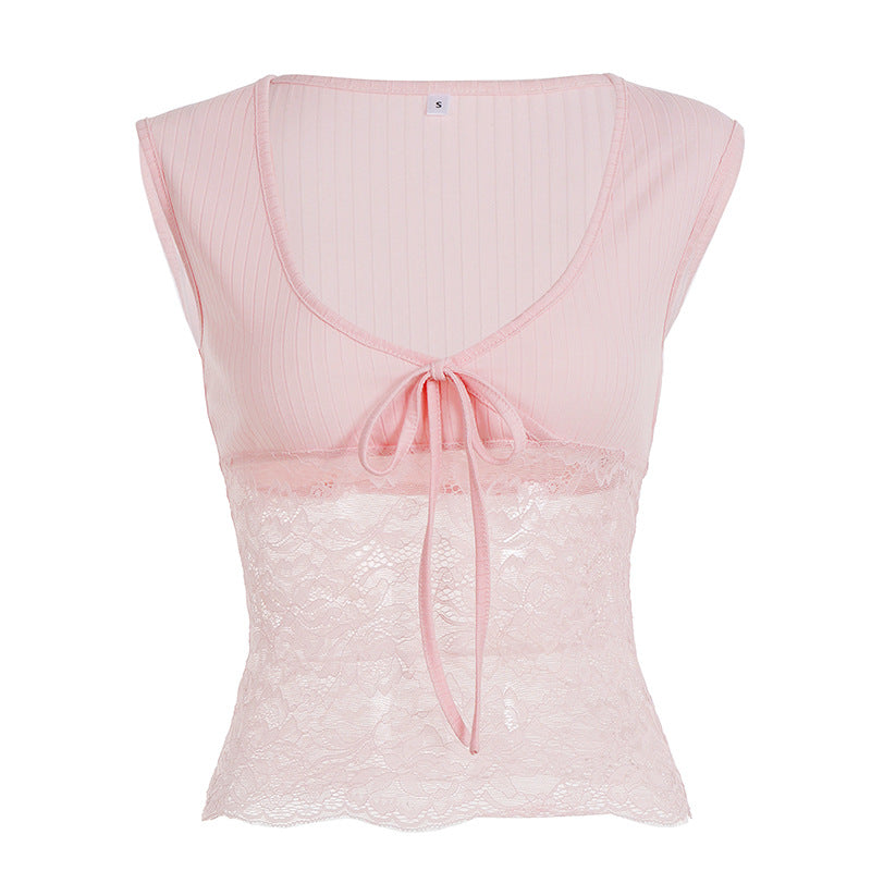 Damen Spitze Crop Top mit Bindeband und ärmellosem Design Echo Archiv