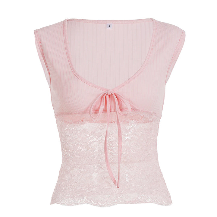 Damen Spitze Crop Top mit Bindeband und ärmellosem Design Echo Archiv