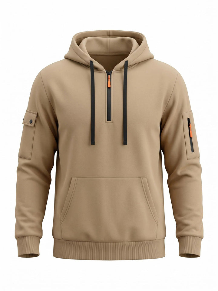 Herren Kapuzenpullover mit halbem Reißverschluss und Utility-Ärmeltasche – Cavarno