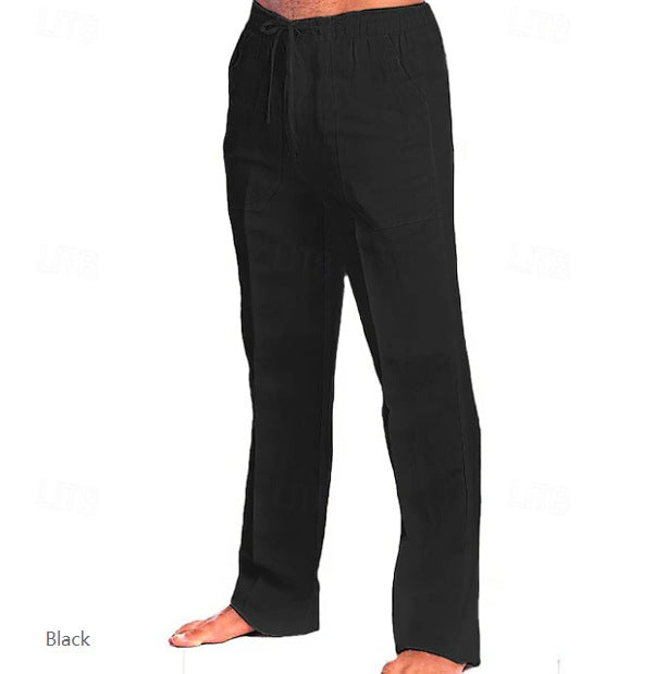 Herren leichte Freizeit-Hose im Leinenlook mit Tunnelzugbund, geradem Bein und atmungsaktivem Material – Sorevano