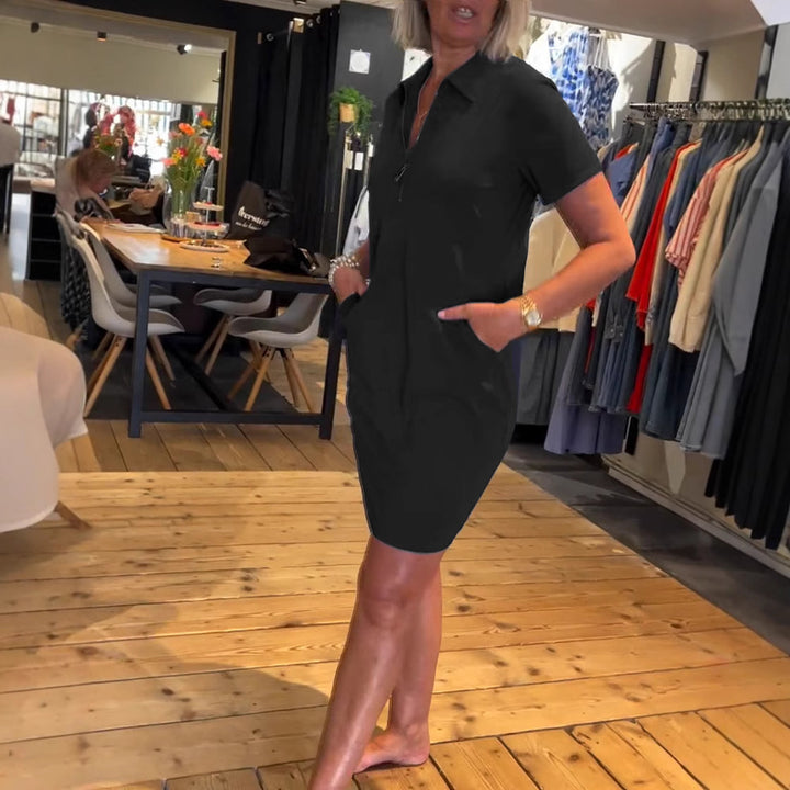 Damen nan legeres Polokleid aus Jersey mit Halbfrontreißverschluss und Eingrifftaschen Echo Archiv