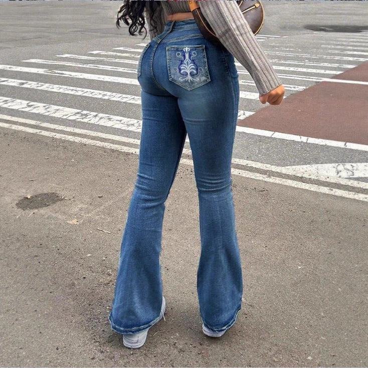 Damen Hochtaillierte Bootcut-Jeans mit formendem Bund und leichtem Schlag Echo Archiv