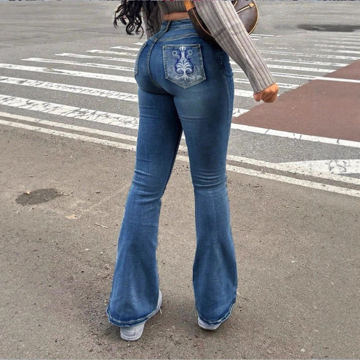 Damen Hochtaillierte Bootcut-Jeans mit formendem Bund und leichtem Schlag Echo Archiv