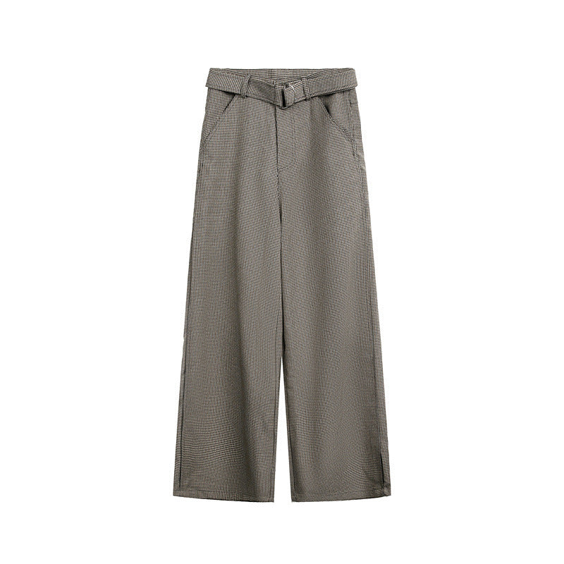 Damen Weite High‑Waist Culotte‑Hose mit Bindegürtel und Glencheck‑Muster Echoarchiv