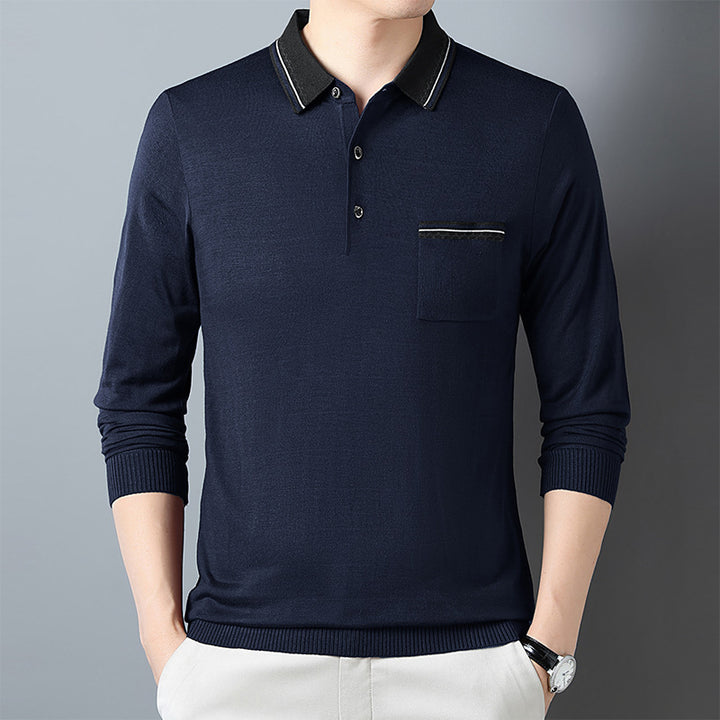 Herren Langarm Poloshirt mit modischem Kragen und praktischer Brusttasche Echoarchiv