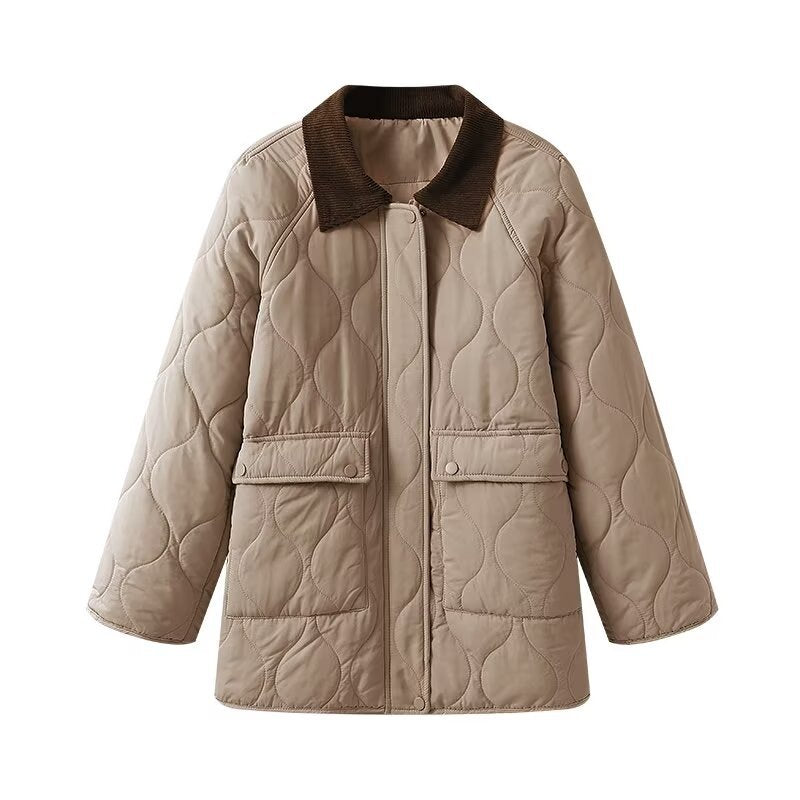 Damen Steppjacke mit Cordkragen, Oversize‑Boxy‑Schnitt und Druckknopffront Echo Archiv