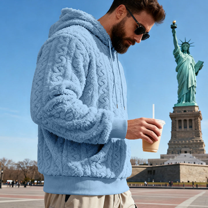 Herren Gefütterter Sherpa‑Hoodie mit Zopfmuster und Kapuze – Cavarno