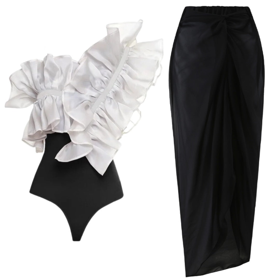 Damen Einteiler Badeanzug mit voluminösen Rüschendetails Echo Archiv