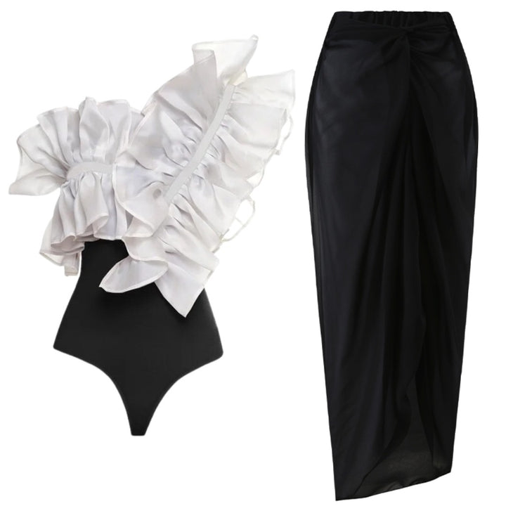 Damen Einteiler Badeanzug mit voluminösen Rüschendetails Echo Archiv