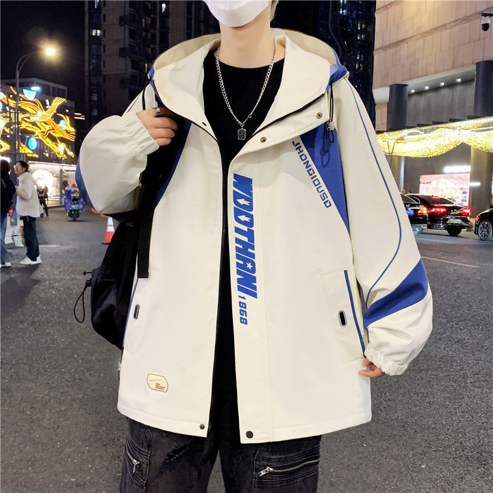 Herren Oversize-Windbreaker mit Kapuze, sportlichem Frontprint und Kontrastpanelen Echoarchiv