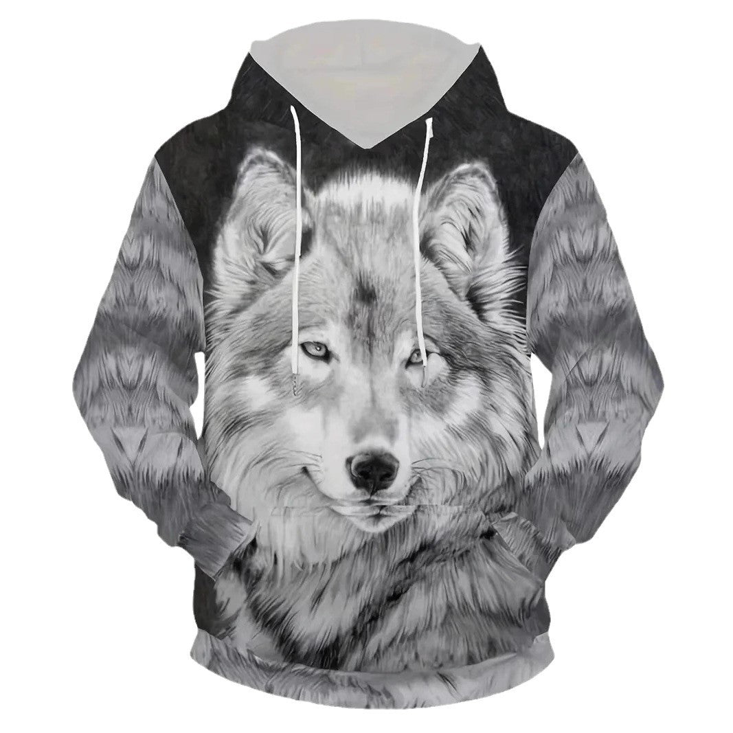 Damen Kapuzenpullover mit Wolf- und Schmetterlingsmotiv Echoarchiv
