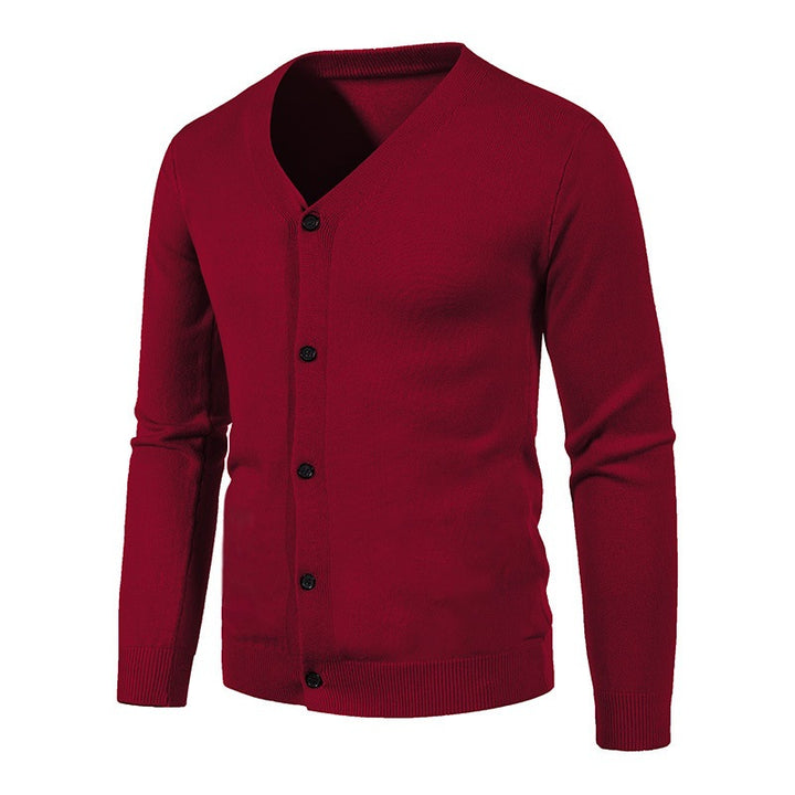 Herren stilvolle Strickjacke mit tiefem V-Ausschnitt und Knopfleiste Echoarchiv