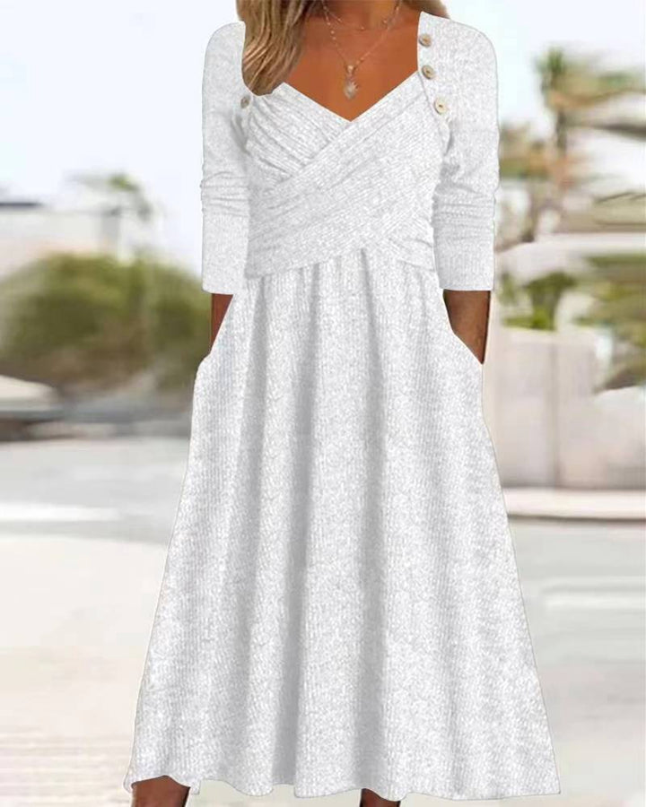Damen nan legeres Strick-Maxikleid mit Wickeloberteil V-Ausschnitt Eingrifftaschen und Zierknopfleiste Echo Archiv