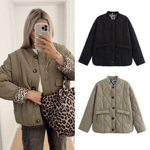 Damen gesteppte Kurzjacke mit Rundhals, dekorativer Knopfleiste und Pattentaschen Echo Archiv