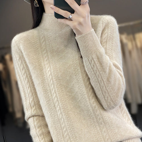 Damen Weicher Zopfstrick-Mockneck-Pullover mit leichtem Mohair-Effekt Echoarchiv