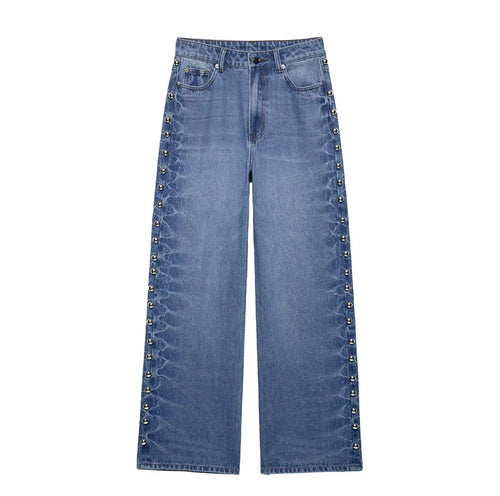 Damen nan weite Highwaist Jeanshose mit Metallösen und seitlicher Schnürung Echo Archiv