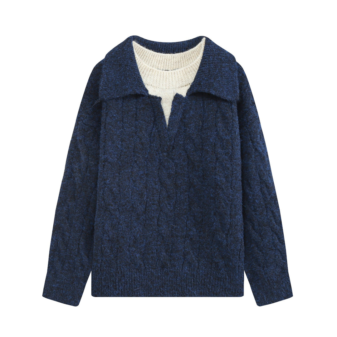 Damen Oversize Zopfstrickpullover mit weitem Umlegekragen und innerem Rippkragen Echo Archiv