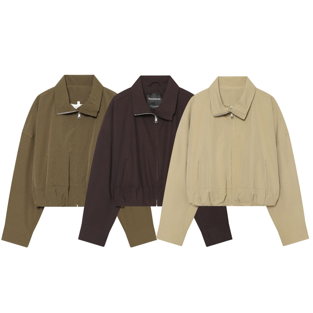 Damen utilitaristische Kurzjacke mit Reißverschluss und Hemdkragen Echo Archiv